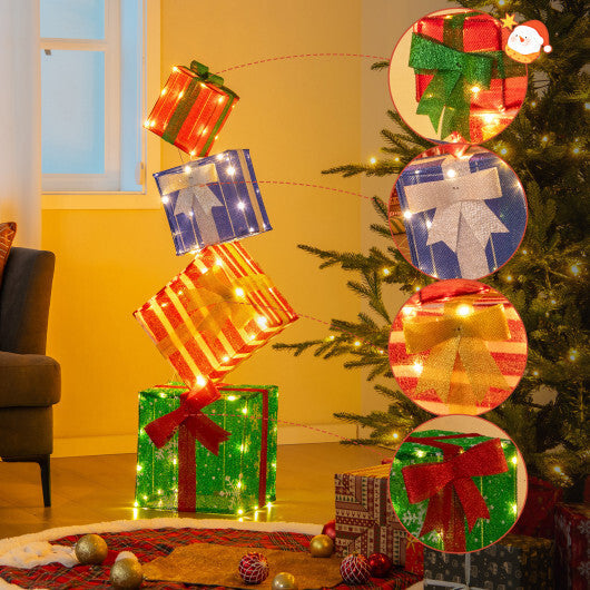 48 Inches Lighted Stacked Gift Boxes with Built-in LED Lights and Decorative Bows LuxuryLifeWay Online Store
