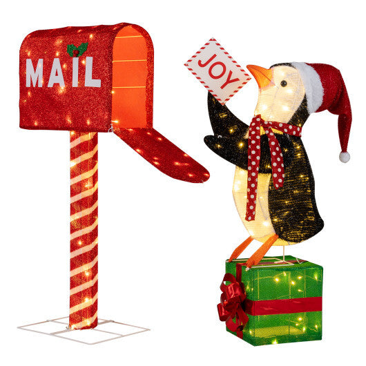 Lighted Christmas Decoration Mailbox and Penguin 3D Pre-Lit Xmas Holiday Decoration LuxuryLifeWay Online Store