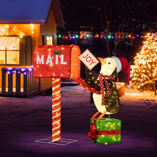 Lighted Christmas Decoration Mailbox and Penguin 3D Pre-Lit Xmas Holiday Decoration LuxuryLifeWay Online Store