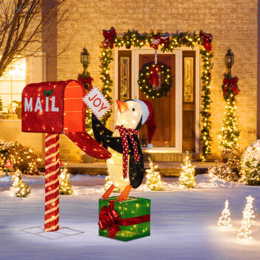 Lighted Christmas Decoration Mailbox and Penguin 3D Pre-Lit Xmas Holiday Decoration LuxuryLifeWay Online Store