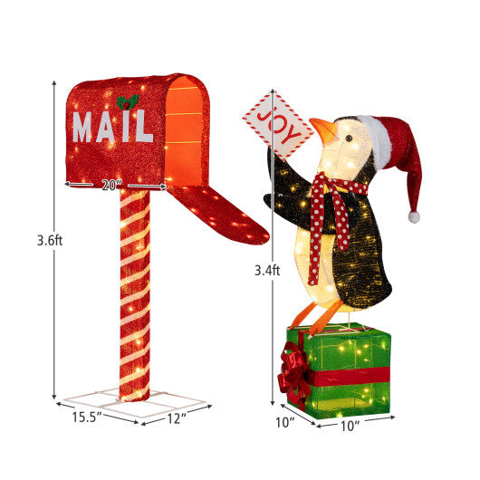 Lighted Christmas Decoration Mailbox and Penguin 3D Pre-Lit Xmas Holiday Decoration LuxuryLifeWay Online Store