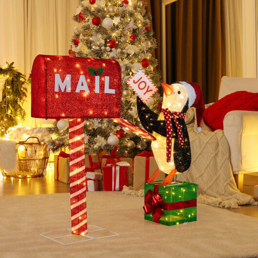 Lighted Christmas Decoration Mailbox and Penguin 3D Pre-Lit Xmas Holiday Decoration LuxuryLifeWay Online Store