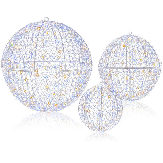 3 Pcs Lighted Christmas Balls Large Standing/Hanging Metal Sphere Lights with 435 LEDs LuxuryLifeWay Online Store