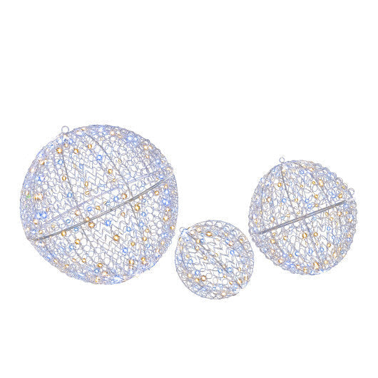 3 Pcs Lighted Christmas Balls Large Standing/Hanging Metal Sphere Lights with 435 LEDs LuxuryLifeWay Online Store