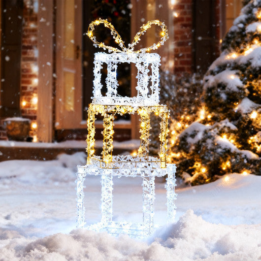Stacked Lighted Gift Boxes Set of 3 Pre-Lit Christmas Present Box Lights LuxuryLifeWay Online Store