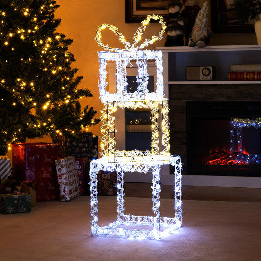 Stacked Lighted Gift Boxes Set of 3 Pre-Lit Christmas Present Box Lights LuxuryLifeWay Online Store