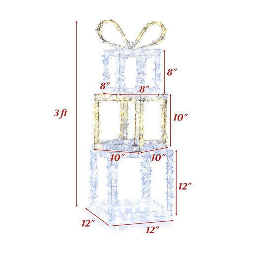 Stacked Lighted Gift Boxes Set of 3 Pre-Lit Christmas Present Box Lights LuxuryLifeWay Online Store
