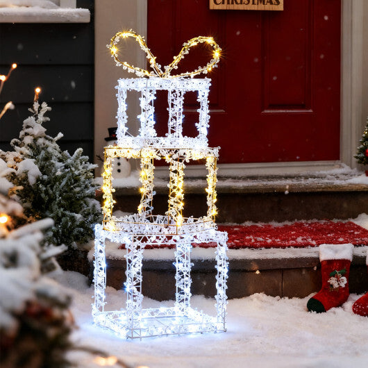 Stacked Lighted Gift Boxes Set of 3 Pre-Lit Christmas Present Box Lights LuxuryLifeWay Online Store