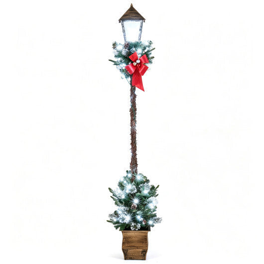 6.1 Feet Christmas Pre-lit Street Lamp with Artificial Greenery and Snow-flocked Branch Tips-Bright White LuxuryLifeWay Online Store