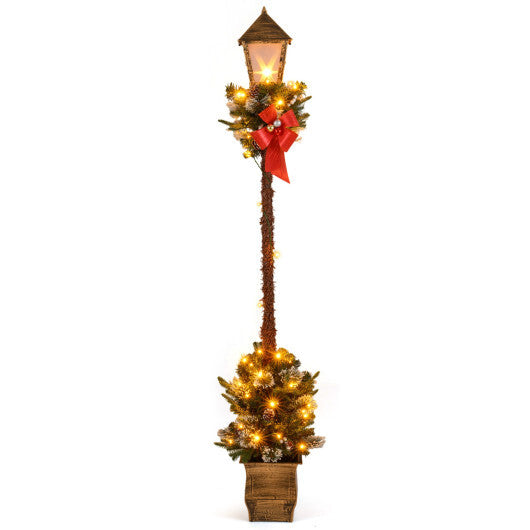 6.1 Feet Christmas Pre-lit Street Lamp with Artificial Greenery and Snow-flocked Branch Tips-Bright White LuxuryLifeWay Online Store