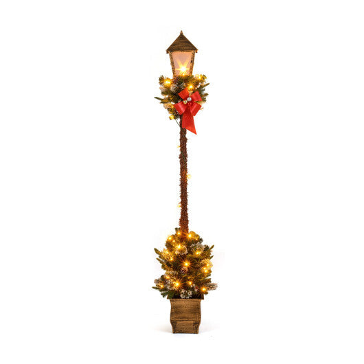 6.1 Feet Christmas Pre-lit Street Lamp with Artificial Greenery and Snow-flocked Branch Tips-Bright White LuxuryLifeWay Online Store