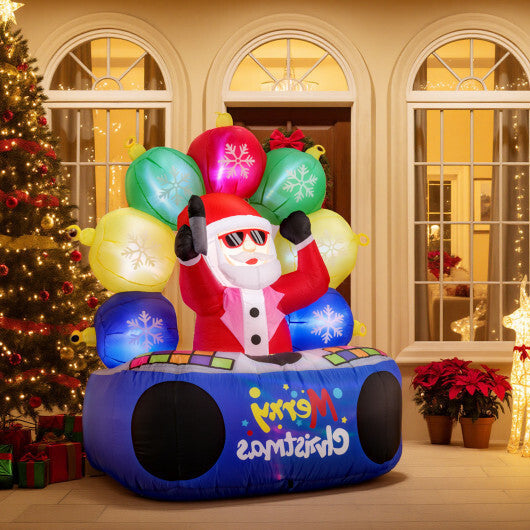 6 Feet Inflatable DJ Santa with Rotating Music Light and Flashing LEDs