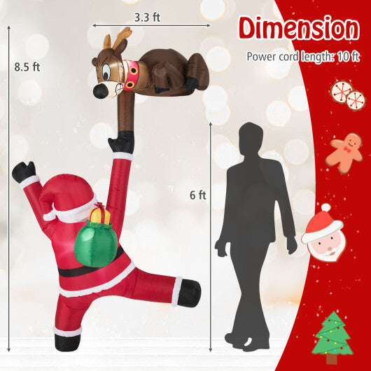 8.5 Feet Christmas Inflatable Reindeer and Climbing Santa Claus with Built-in LED Lights LuxuryLifeWay Online Store