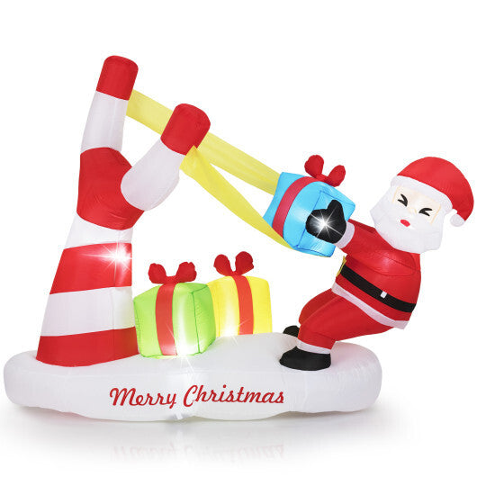 7 Feet Christmas Inflatables Santa with Slingshot and Built-in LED Lights Outdoor Decoration