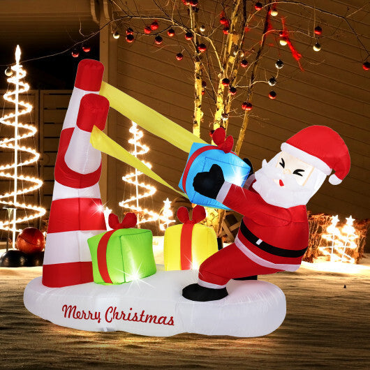 7 Feet Christmas Inflatables Santa with Slingshot and Built-in LED Lights Outdoor Decoration