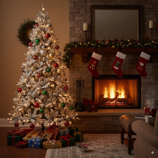 7 Feet Half Artificial Christmas Tree with 852 PE & PVC Branch Tips and 9 Modes-M