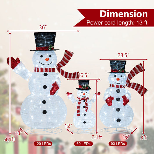 3-Piece Pre-Lit 3D Snowman Set with 270 LED Lights LuxuryLifeWay Online Store