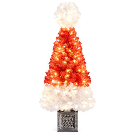 4 Ft Artificial Christmas Tree Santa Hat Xmas Tree with 300 Branch Tips Red LuxuryLifeWay Online Store