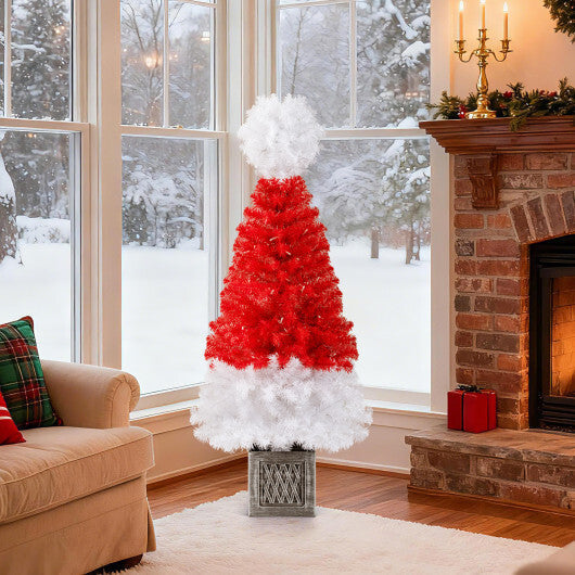 4 Ft Artificial Christmas Tree Santa Hat Xmas Tree with 300 Branch Tips Red LuxuryLifeWay Online Store