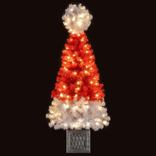 4 Ft Artificial Christmas Tree Santa Hat Xmas Tree with 300 Branch Tips Red LuxuryLifeWay Online Store