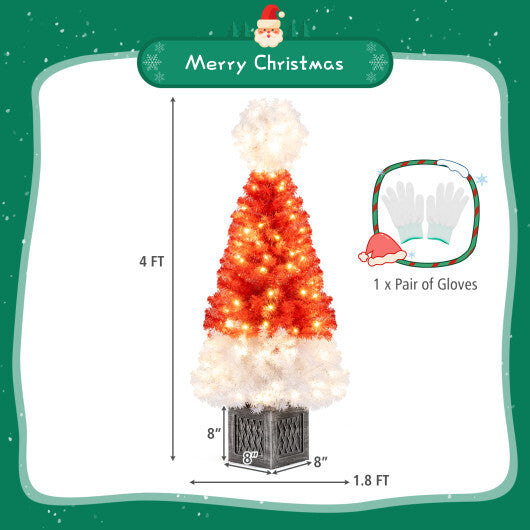 4 Ft Artificial Christmas Tree Santa Hat Xmas Tree with 300 Branch Tips Red LuxuryLifeWay Online Store