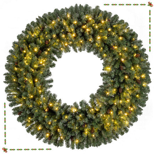 60 Inch Pre-Lit Artificial Christmas Wreath 200 LED Warm White Lights-1 Piece LuxuryLifeWay Online Store