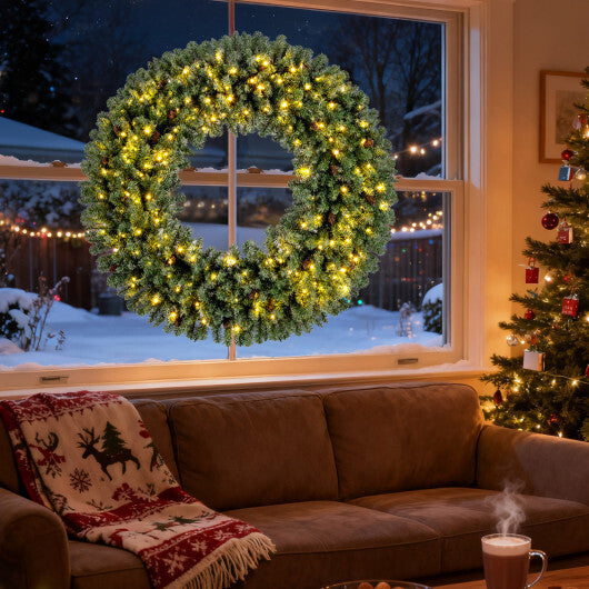 60 Inch Pre-Lit Artificial Christmas Wreath 200 LED Warm White Lights-1 Piece LuxuryLifeWay Online Store
