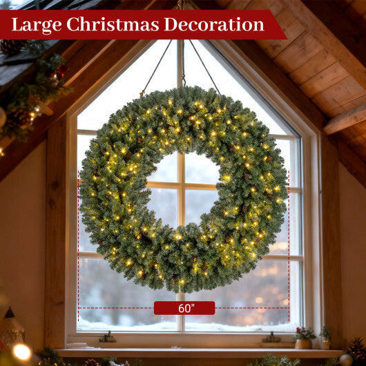 60 Inch Pre-Lit Artificial Christmas Wreath 200 LED Warm White Lights-1 Piece LuxuryLifeWay Online Store