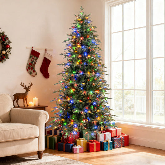 7.5 Feet Pre-Lit Artificial Christmas Tree Hinged Xmas Tree with LED Lights LuxuryLifeWay Online Store