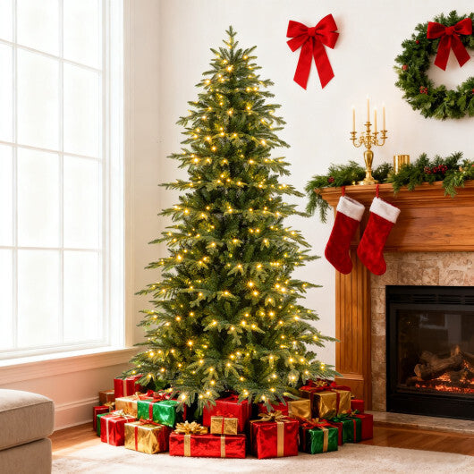 7.5 Feet Pre-Lit Artificial Christmas Tree Hinged Xmas Tree with LED Lights LuxuryLifeWay Online Store