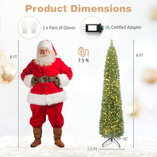 6 FT Pre-Lit Pencil Christmas Tree with 180 Warm White LED Lights LuxuryLifeWay Online Store
