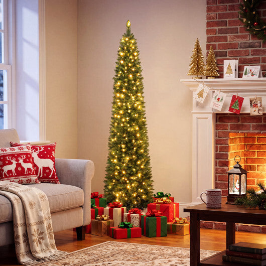 6 FT Pre-Lit Pencil Christmas Tree with 180 Warm White LED Lights LuxuryLifeWay Online Store