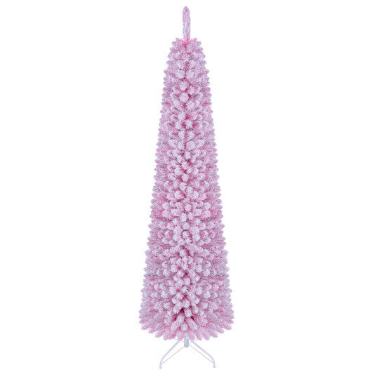 Flocked Pencil Christmas Tree with 8 Modes Pre-Lit Artificial Fir Xmas Tree-7 FT LuxuryLifeWay Online Store