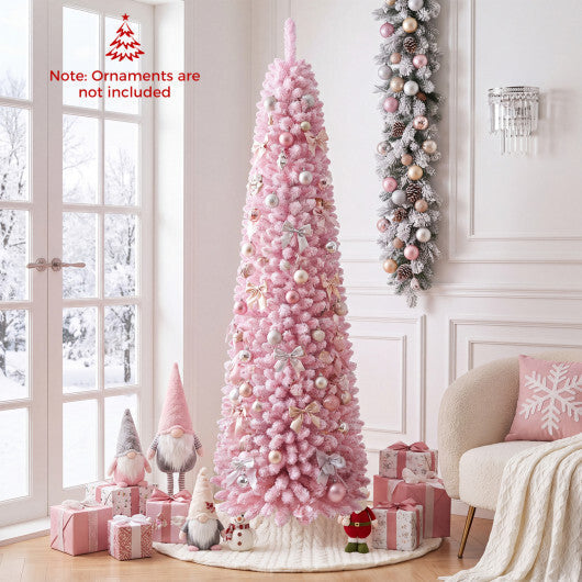 Flocked Pencil Christmas Tree with 8 Modes Pre-Lit Artificial Fir Xmas Tree-7 FT LuxuryLifeWay Online Store