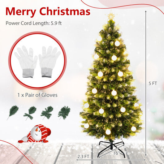 5 FT Pre-Lit Artificial Christmas Tree with Dazzling Optical Fibers LuxuryLifeWay Online Store
