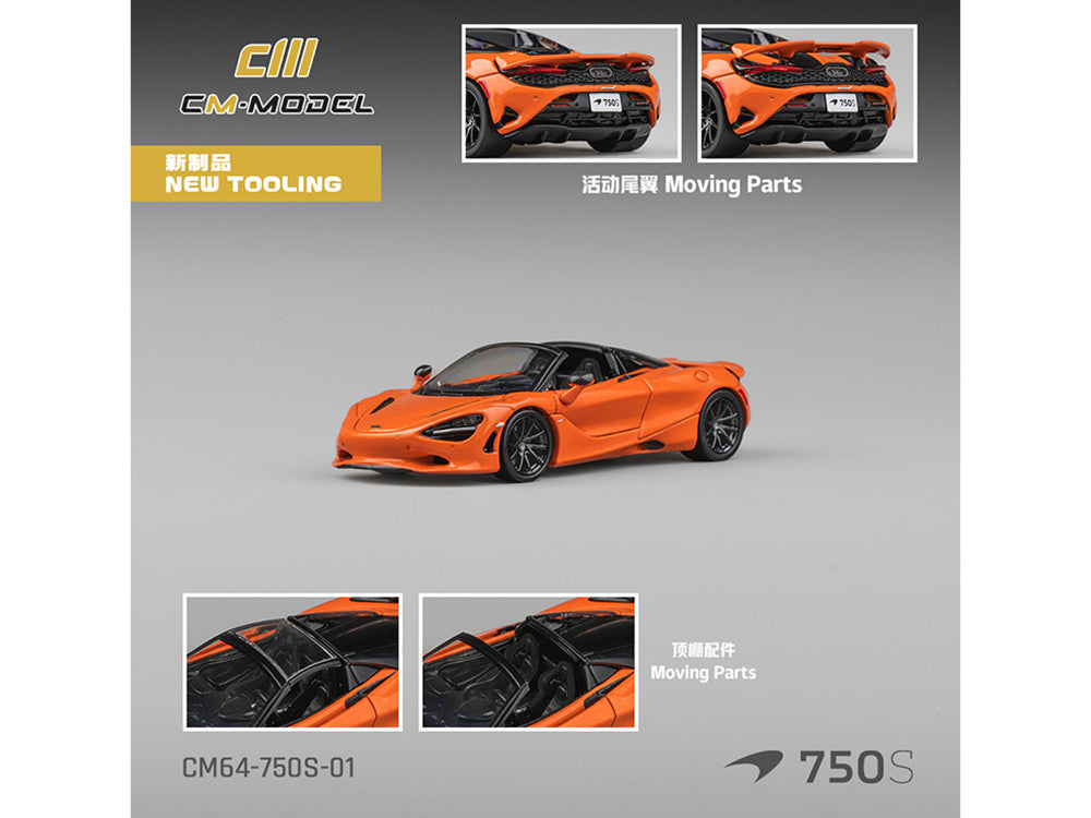 McLaren 750S Spider Orange with Black Accents 1/64 Diecast Model Car by CM Models LuxuryLifeWay Online Store