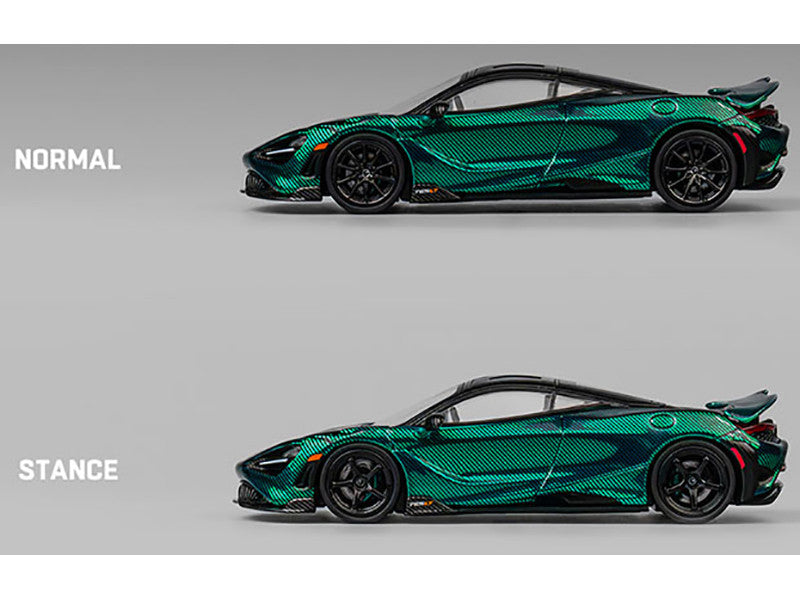 McLaren 765LT Green Carbon Metallic with Black Top and Extra Wheels 1/64 Diecast Model Car by CM Model LuxuryLifeWay Online Store