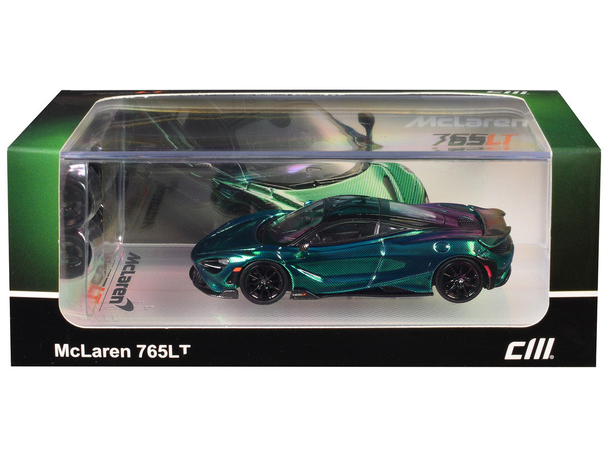 McLaren 765LT Green Carbon Metallic with Black Top and Extra Wheels 1/64 Diecast Model Car by CM Model LuxuryLifeWay Online Store