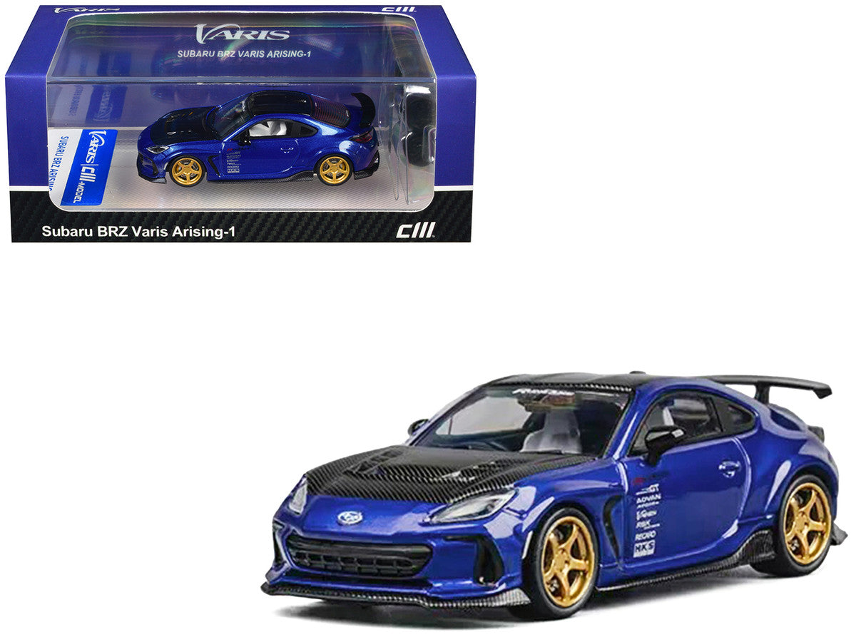 Subaru BRZ Varis Arising-1 RHD (Right Hand Drive) Blue Metallic with Carbon Hood and Top and Extra Wheels 1/64 Diecast Model Car by CM Models LuxuryLifeWay Online Store