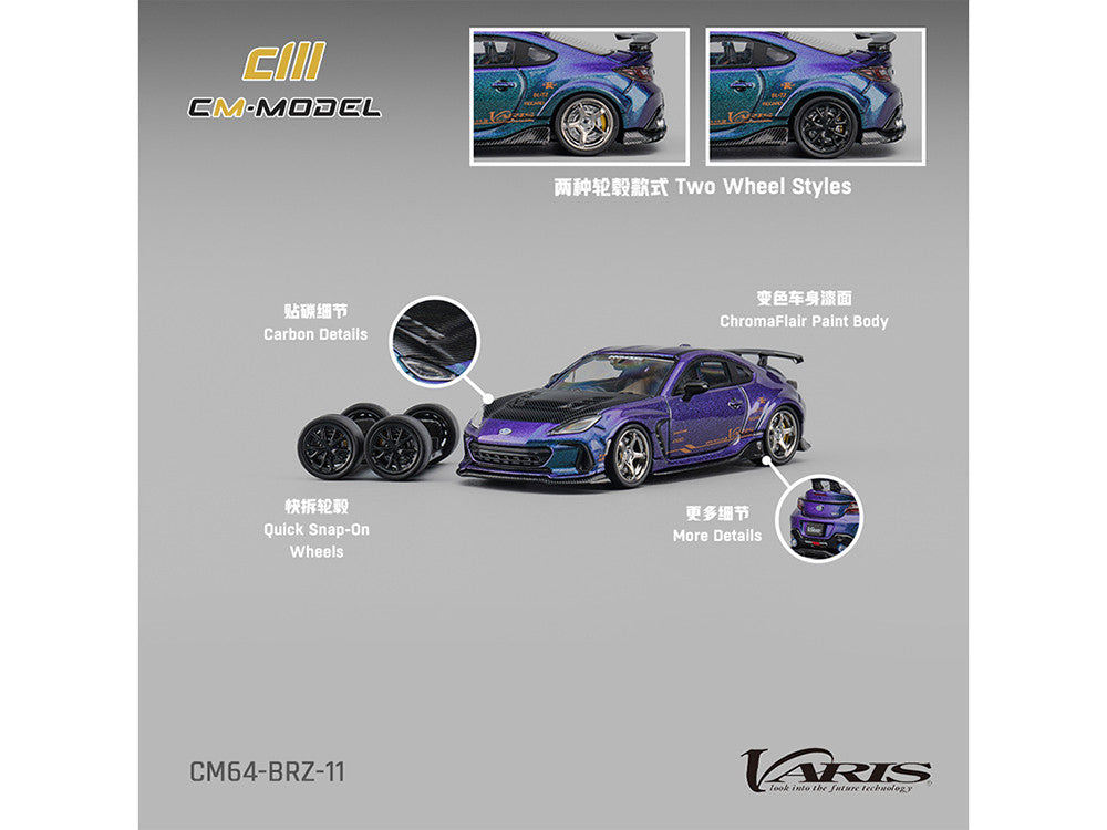 Subaru BRZ Varis Arising-1 RHD (Right Hand Drive) Magic Purple Metallic with Carbon Hood and Extra Wheels  1/64 Diecast Model Car by CM Models LuxuryLifeWay Online Store