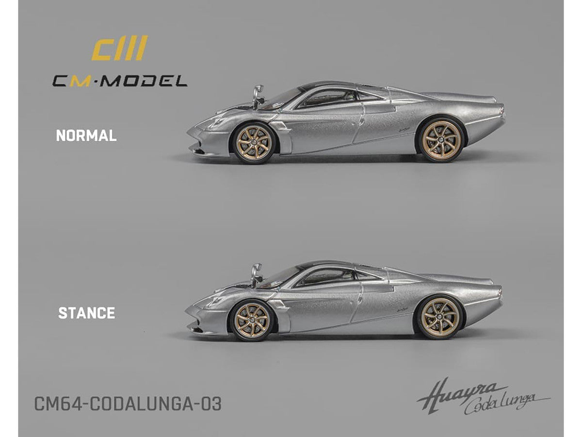 Pagani Huayra Codalunga Silver Metallic with Sunroof and Extra Wheels 1/64 Diecast Model Car by CM Model LuxuryLifeWay Online Store