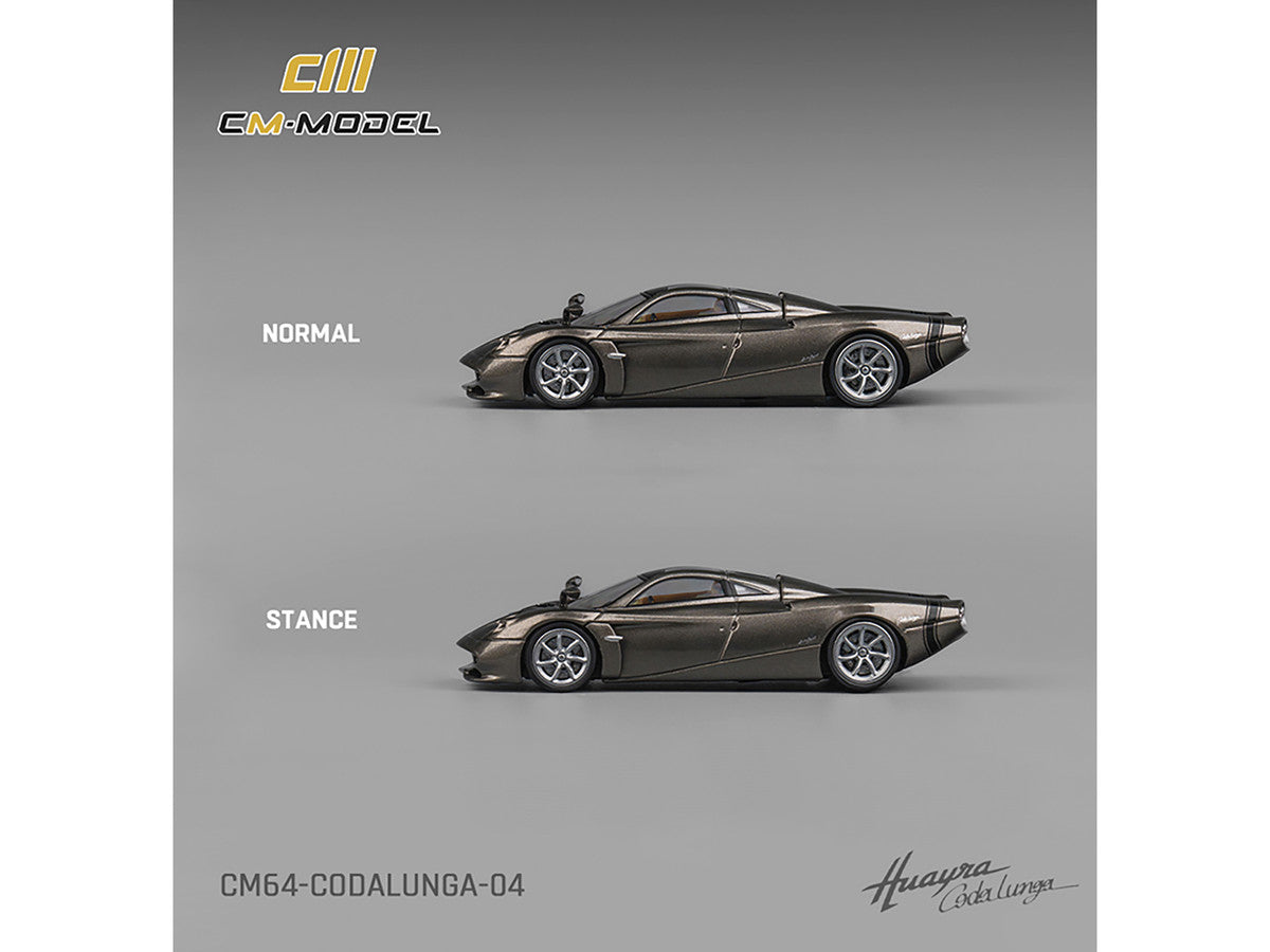 Pagani Huayra Codalunga Gun Metal Gray Metallic with Sunroof and Extra Wheels 1/64 Diecast Model Car by CM Model LuxuryLifeWay Online Store