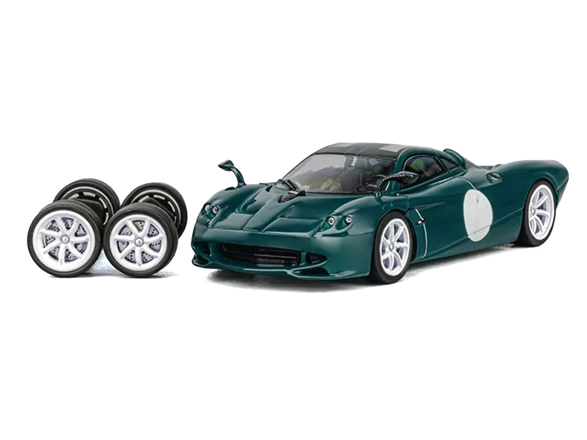 Pagani Huayra Codalunga Green with Sunroof and Extra Wheels 1/64 Diecast Model Car by CM Model LuxuryLifeWay Online Store