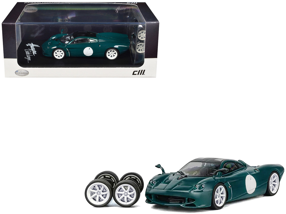 Pagani Huayra Codalunga Green with Sunroof and Extra Wheels 1/64 Diecast Model Car by CM Model LuxuryLifeWay Online Store