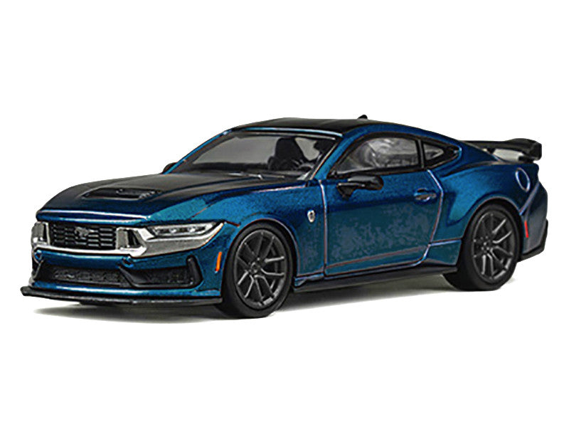 Ford Mustang Dark Horse Blue Metallic with Matt Black Hood and Black Top 1/64 Diecast Model Car by CM Models LuxuryLifeWay Online Store