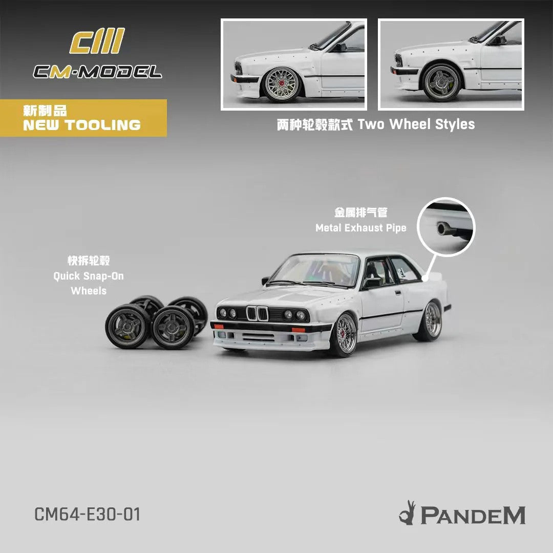 Pandem E30 V1 White with Extra Wheels 1/64 Diecast Model Car by CM Models LuxuryLifeWay Online Store