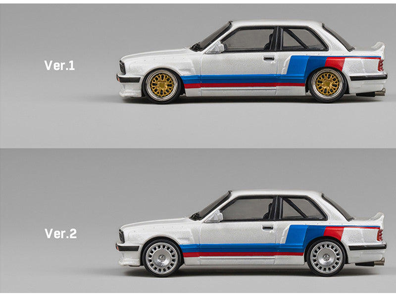 Pandem E30 V1 White with Stripes and Extra Wheels 1/64 Diecast Model Car by CM Models LuxuryLifeWay Online Store