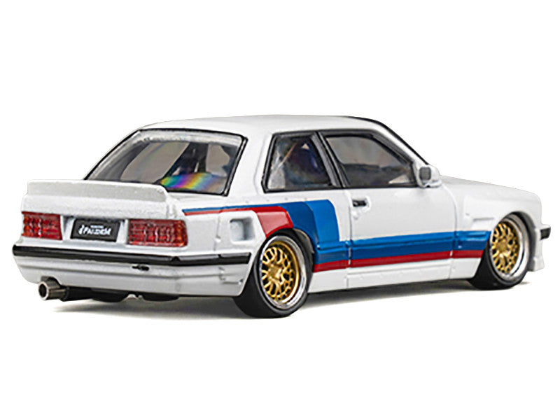 Pandem E30 V1 White with Stripes and Extra Wheels 1/64 Diecast Model Car by CM Models LuxuryLifeWay Online Store
