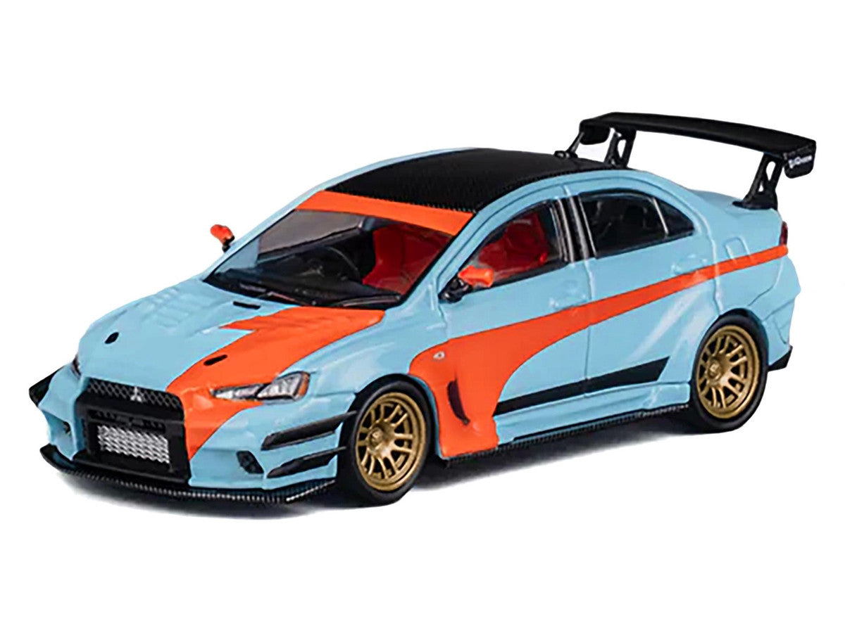 Mitsubishi Lancer Evolution X Varis RHD (Right Hand Drive) Light Blue with Black Top and Orange Stripes 1/64 Diecast Model Car by CM Model LuxuryLifeWay Online Store