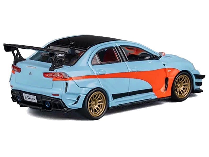 Mitsubishi Lancer Evolution X Varis RHD (Right Hand Drive) Light Blue with Black Top and Orange Stripes 1/64 Diecast Model Car by CM Model LuxuryLifeWay Online Store